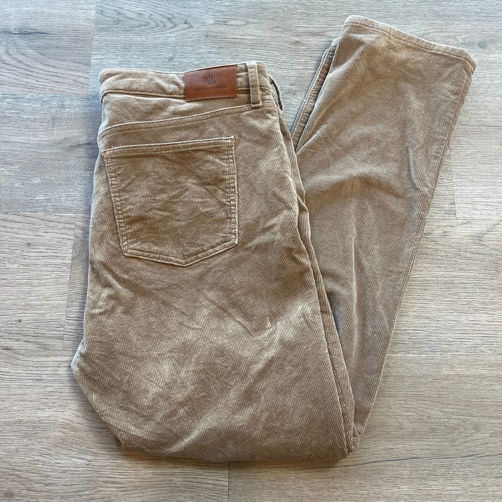 Ralph Lauren Womens Corduroy Pants Tan Beige Straight Leg Size 16 x 30